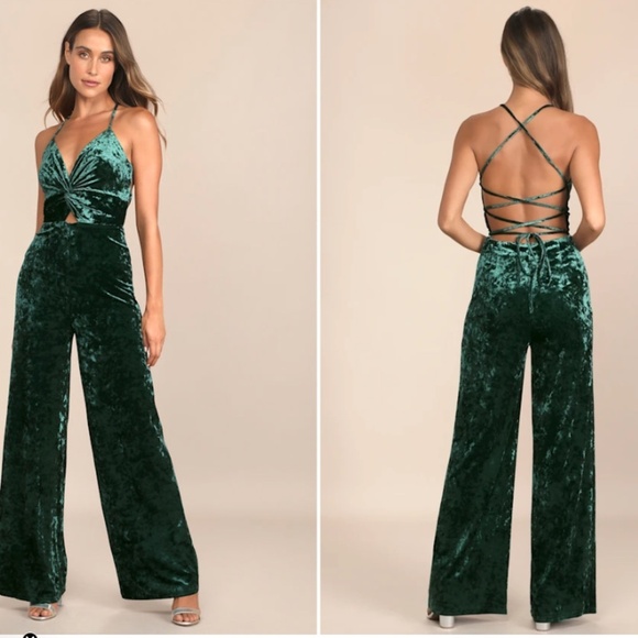 LULU's Wedding Sexy Elegant Classy Chic Party Holidays Velvet Jumpsuit - Picture 1 of 6
